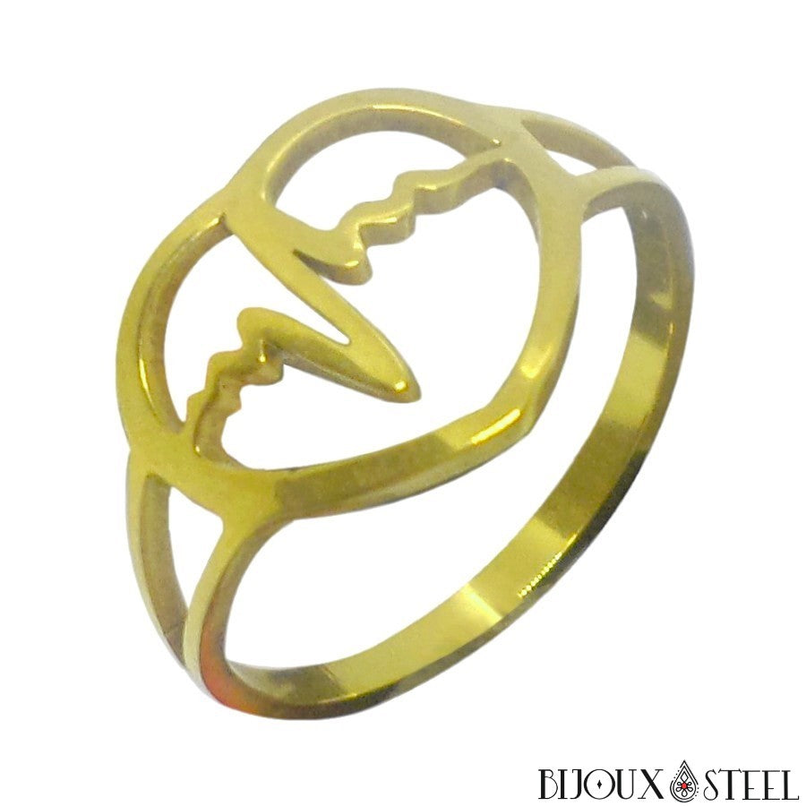 Bague coeur rythme cardiaque acier inoxydable plaqué or femme