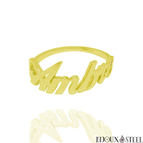 Bague dorée à prénom personnalisée en acier inoxydable