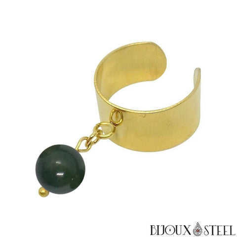 Bague large dorée ajustable à perle d'agate indienne 8mm pierre naturelle