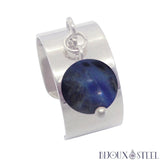 Bague large pampille argentée ajustable à perle de sodalite