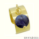 Bague large pampille argentée réglable à pendentif perle de sodalite