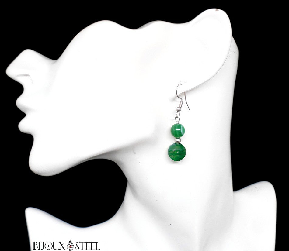 Boucles d'oreilles pendantes avec pierres précieuses à prisme vert et bleu taillées en mosaïque | Joaillerie Bollot