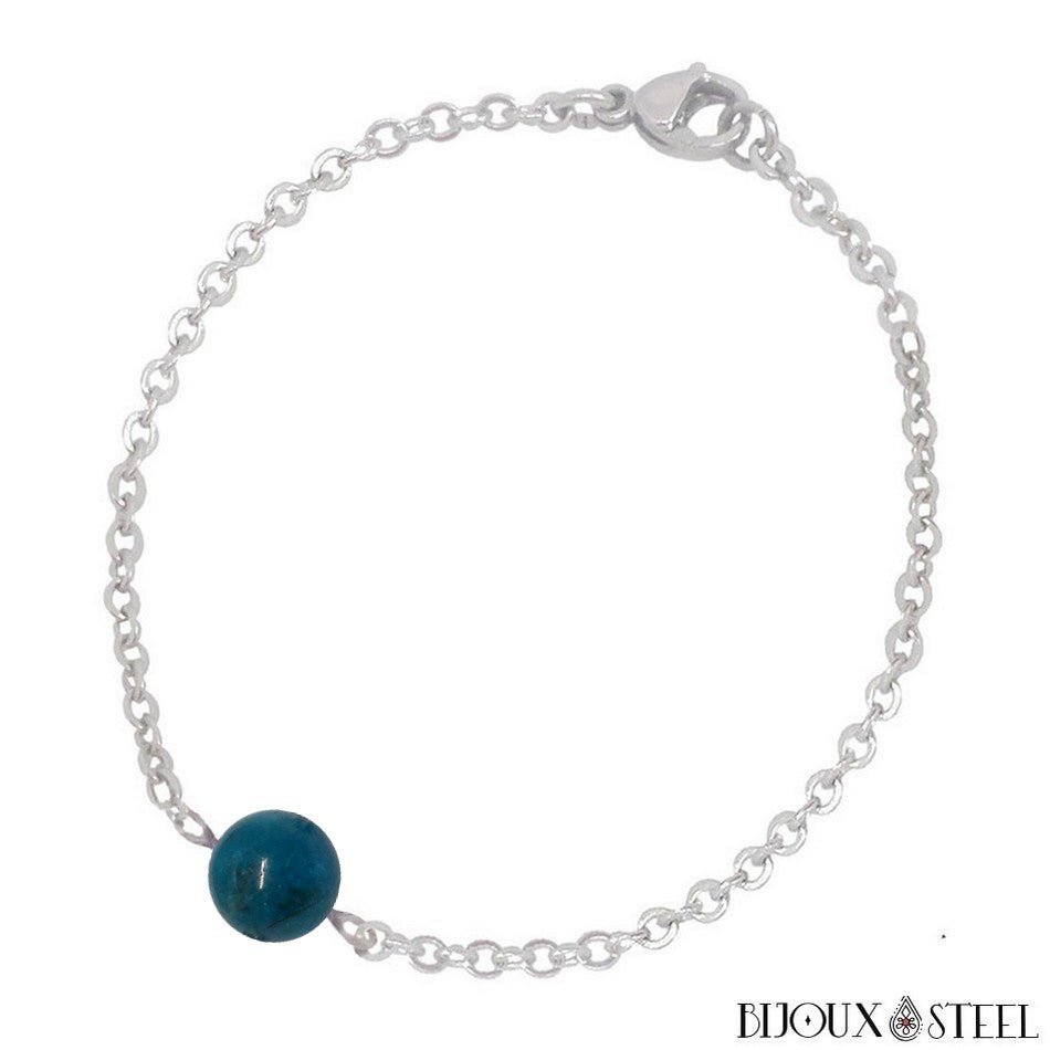 Collier Avec Une Perle D'Apatite 8 Mm - Chaîne En Acier Inoxydable, Neuf Avec étiquettes