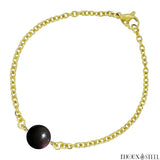 Bracelet à perle d'obsidienne oeil céleste 10mm et sa chaîne dorée en acier inoxydable