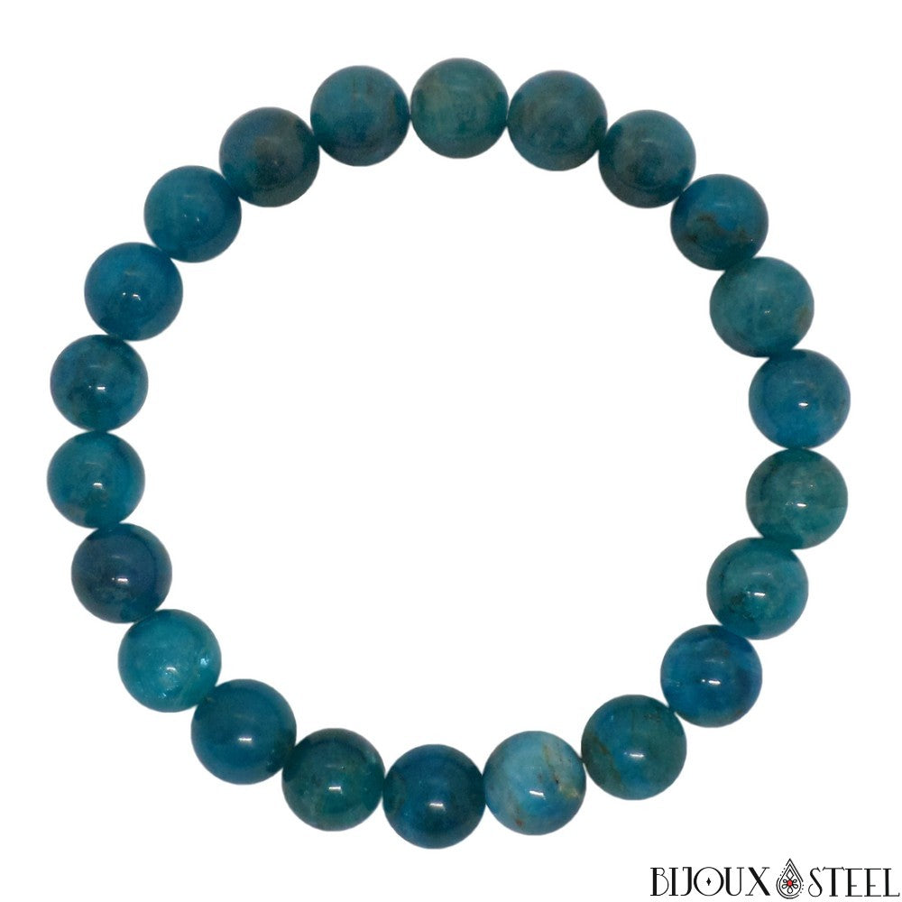 Bracelet En Apatite Bleue 8 Mm - Bijou Pierre Naturelle Arabesk - Neuf Avec étiquettes
