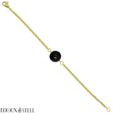 Bracelet doré à perle d'obsidienne oeil céleste 8mm en pierre naturelle et acier chirurgical