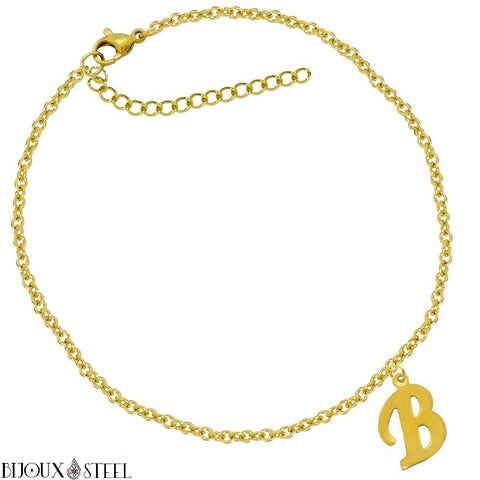 Bracelet doré à lettre B initiale en acier inoxydable