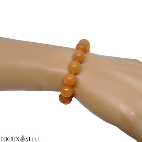 Bracelet élastique à perles d'aventurine orange 10mm en pierre naturelle