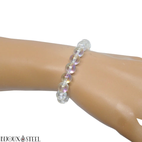 Bracelet élastique en perles de quartz angel aura 8mm en pierre naturelle