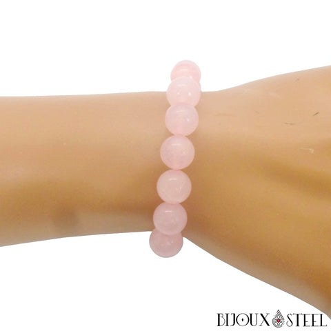 Bracelet élastique en perles de quartz rose 10mm en pierre naturelle