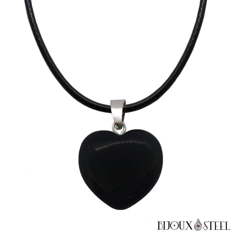 Collier à pendentif cœur en pierre naturelle d'obsidienne Bijoux