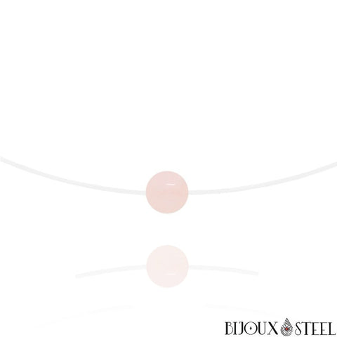 Collier cordon de nylon à perle de quartz rose 8mm en pierre naturelle