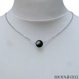 Collier ras du cou à perle d'obsidienne oeil céleste en acier inoxydable argenté