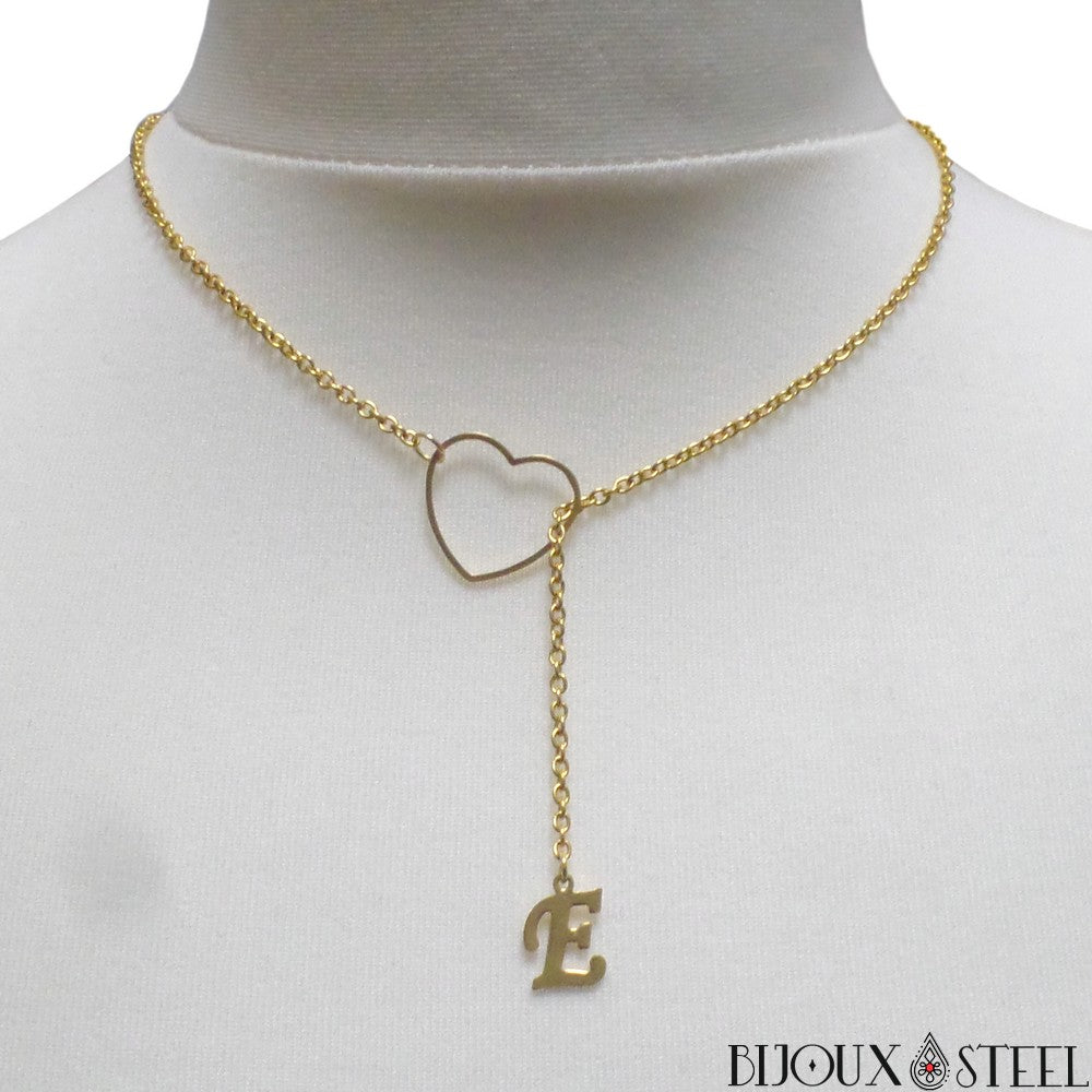 Collier coeur à pendentif lettre en acier inoxydable