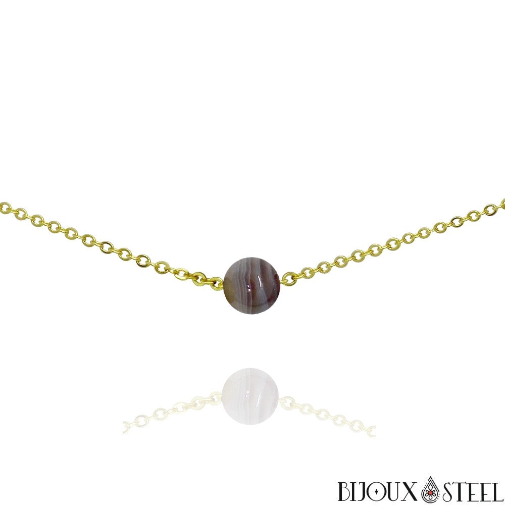 Collier Onyx Agate Pierre Naturelle Et Argent 925 – Fait Main (18,25 Pouces) N00263
