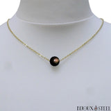 Collier ras du cou à perle d'obsidienne oeil céleste en acier inoxydable doré