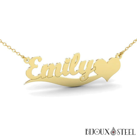 Collier doré personnalisé à prénom et cœur en acier inoxydable