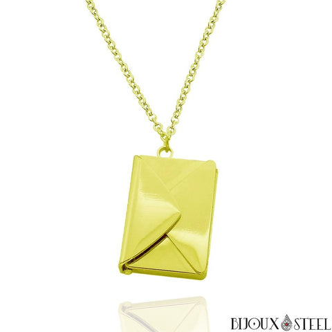 Collier enveloppe dorée personnalisée en acier inoxydable