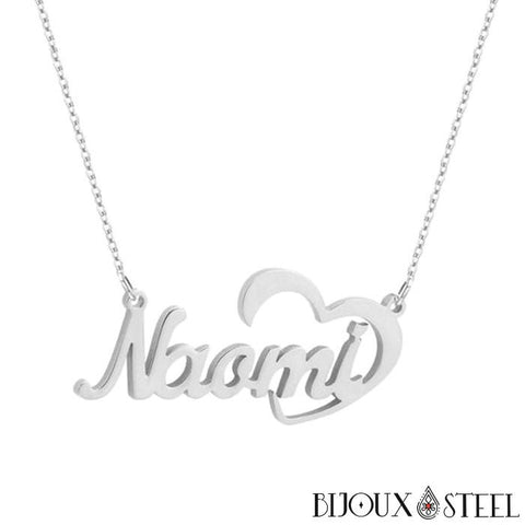 Collier argenté à prénom personnalisé et cœur en acier chirurgical