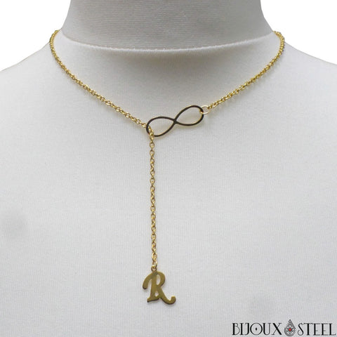 Collier infini doré à pendentif lettre en acier inoxydable