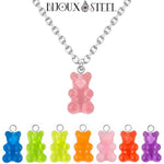 Colliers à pendentifs oursons translucides en acrylique 8 couleurs et leur chaîne argentée