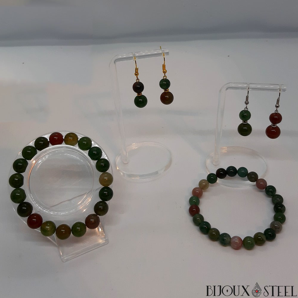 Bracelet Perles Agate Indienne Naturelle - Sur Mesure, Fait Main - Sans Fermoir - Neuf
