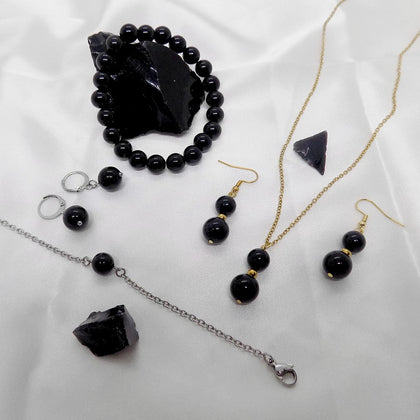 Collection bijoux en pierre naturelle d'obsidienne noire