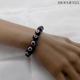 Bracelet élastique en perles mauvais oeil noir et blanc 10mm