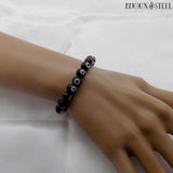 Bracelet élastique en perles mauvais oeil noir et blanc 8mm