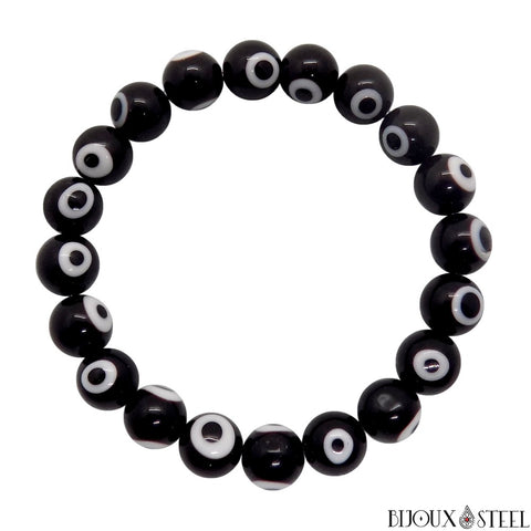 Bracelet en perles mauvais oeil noir et blanc 10mm