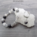Bague argentée et bracelet en quartz tourmaline