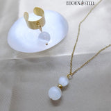 Bague et collier dorés en pierre de sélénite et acier inoxydable