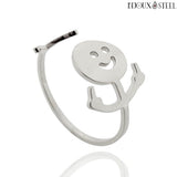 Bague fuck doigt d'honneur argentée en acier inoxydable