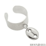 Bague large argentée ajustable à pendentif grain de café en acier inoxydable