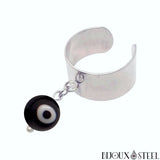 Bague large argentée ajustable perle mauvais oeil noir et blanc 8mm