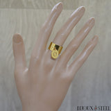 Bague large dorée ajustable à médaille lettre initiale personnalisée