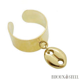 Bague large dorée ajustable à pendentif grain de café en acier inoxydable