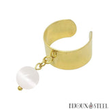 Bague large dorée ajustable à perle de sélénite 8mm en pierre naturelle
