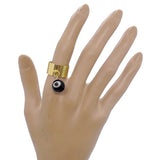 Bague large dorée réglable à perle mauvais oeil noir et blanc en acier inoxydable
