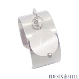 Bague large pampille argentée ajustable à perle de sélénite en acier inoxydable et pierre 