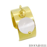 Bague large pampille dorée réglable à perle de sélénite en acier inoxydable et pierre naturelle 