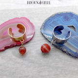 Bagues ajustables à pendentifs agate rouge teintée en acier inoxydable et pierre naturelle