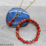 Bijoux collier à pendentif et bracelet en pierre naturelle d'agate rouge 