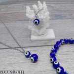 Bijoux mauvais oeil bleu collier à pendentif avec bracelets en perles mauvais oeil