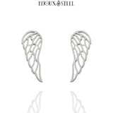 Boucles d'oreilles ailes d'ange argentées en acier inoxydable
