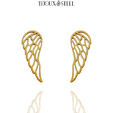 Boucles d'oreilles ailes d'ange dorées en acier inoxydable