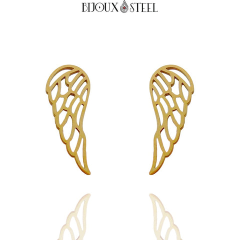 Boucles d'oreilles ailes d'ange dorées en acier inoxydable