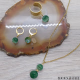 Boucles d'oreilles anneaux créole et bijoux femmes dorés en pierre d'agate verte et acier inoxydable