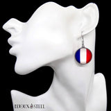 Boucles d'oreilles argentées France sous cabochon en résine