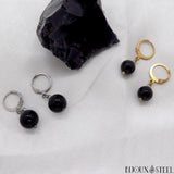 Boucles d'oreilles créoles pendentifs perles d'obsidienne en pierre naturelle